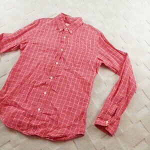 Club Monaco 100% Linen Shirt Men's Small Button Up Plaid Beach Vacation